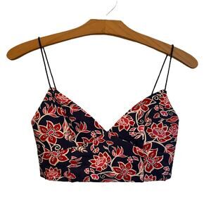 Isla Bra Top Blue Red Floral V-Neck Crop Festival Boho Bralette Bustier Size XS